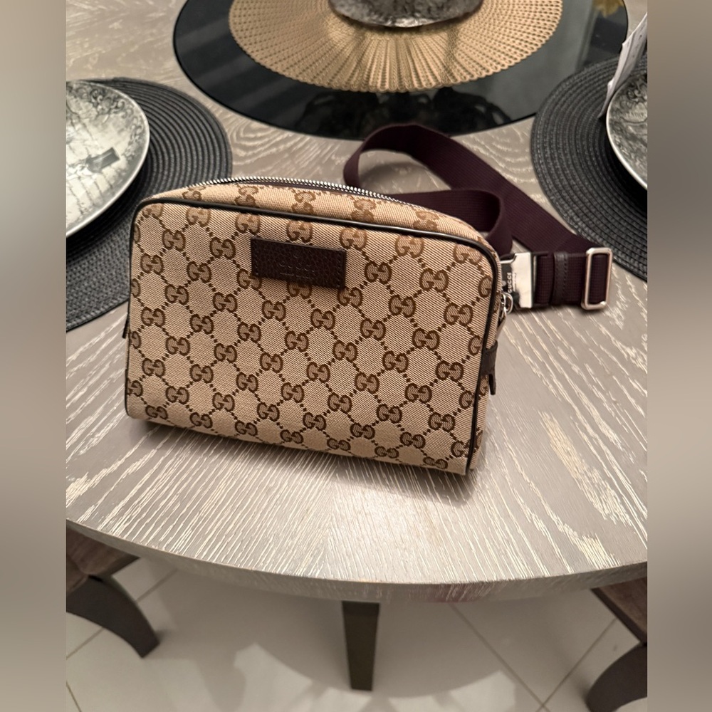 Gucci GG Canvas Fanny Pack Bag in Brown and Tan